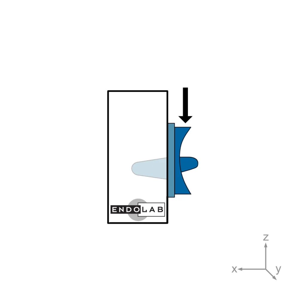 Schematic of a test according to ASTM F1814 in loading direction posterior anterior shear